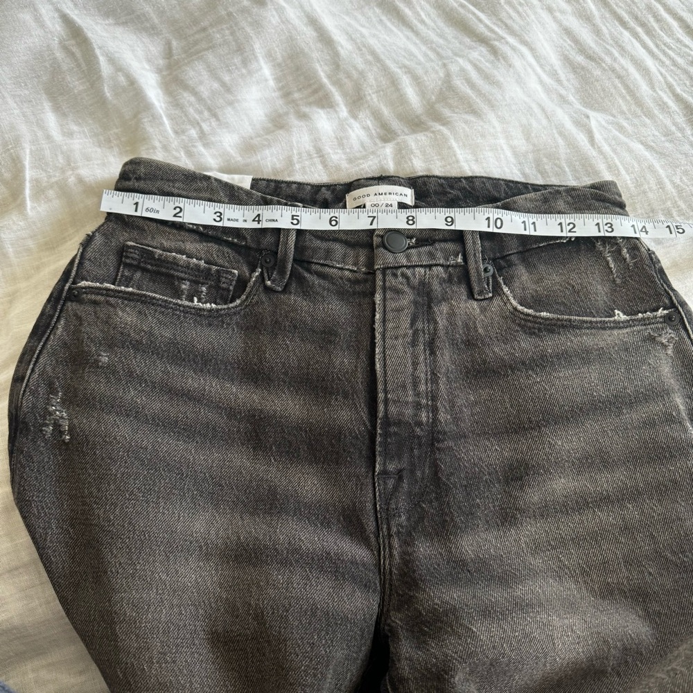 Good American Good Girlfriend High Rise Distressed Black Jeans Size 00/24 - Picture 10 of 12